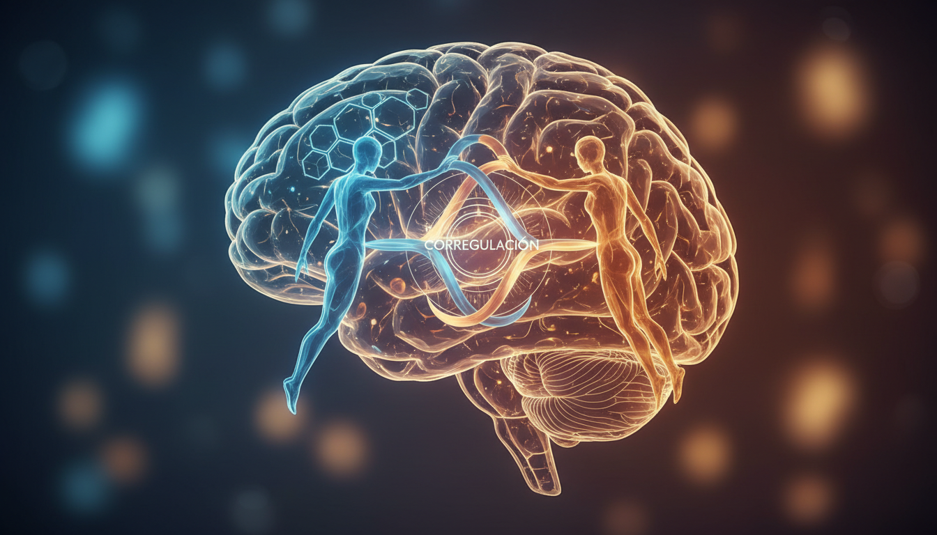 Un diagrama esquemático y elegante del cerebro humano, resaltando la conexión entre la corteza prefrontal y el sistema límbico, ilustrando la