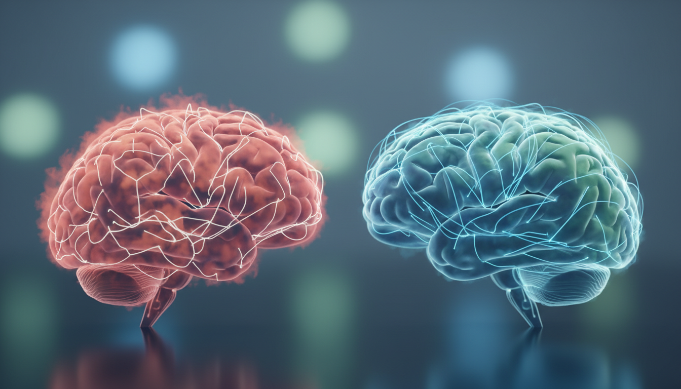 Un diagrama comparativo del cerebro. A la izquierda, un cerebro 