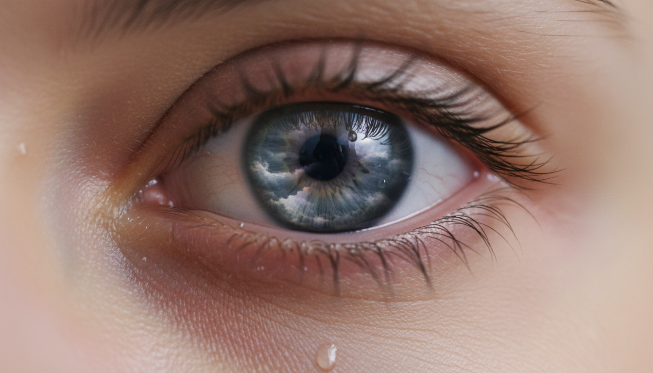 Un primer plano artístico de un ojo humano reflejando nubes de tormenta, simbolizando la capacidad de observar el caos sin ser el caos.