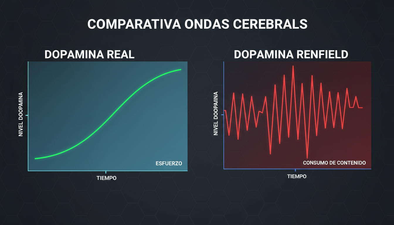 Un gráfico comparativo de ondas cerebrales. A la izquierda, 