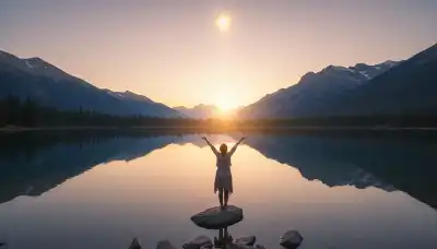 A person standing at the edge of a serene mountain lake at dawn, with their hands open, releasing a glowing golden orb of light into the sky. Peaceful, inspiring, symbolizing breaking generational cycles, photorealistic.