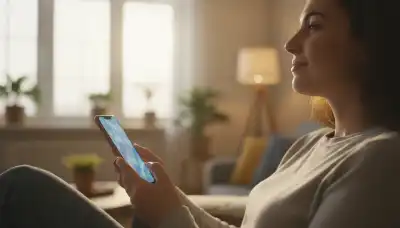 Primer plano de una persona sosteniendo un smartphone, apartando la mirada de la pantalla con una expresión de alivio y paz, mientras el fondo está ligeramente desenfocado pero es brillante y acogedor, representando un cambio en la dieta cognitiva y la evitación del scroll infinito. Fotorealista, enfoque nítido, luz natural vibrante.