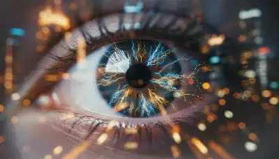 Imagen conceptual pero altamente realista de un ojo humano con sutiles vías neuronales brillantes que se ramifican desde la pupila, rodeado por una escena urbana bulliciosa que está bellamente desenfocada (efecto bokeh profundo), simbolizando al cerebro filtrando el ruido para enfocarse en lo importante. Fotografía macro, altamente detallada, toque futurista elegante.