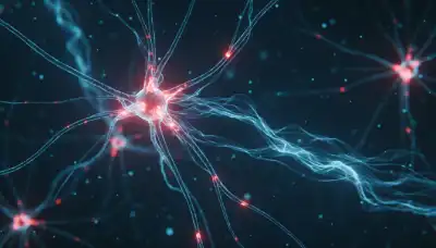 Microscopic photorealistic visualization of neural pathways gently disconnecting and fading out. The harsh red tones of the synapses are transforming into calming, cool blue tones, symbolizing the pruning of fear and pain connections. Highly detailed science photography.