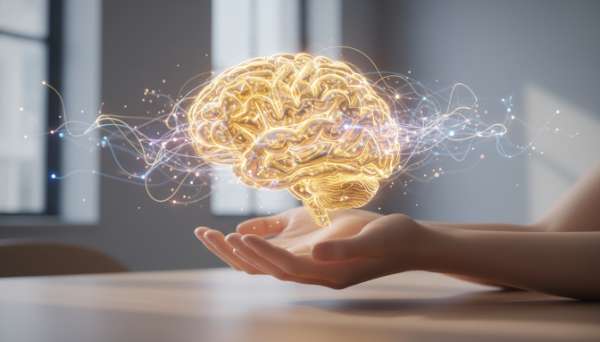 Vista aérea de espacio de trabajo minimalista con plantas, tecnología y elementos de diseño.