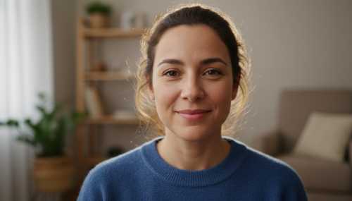 Emotional, high-resolution portrait of a person offering a warm, reassuring, and profoundly compassionate smile. Soft, gentle eye contact directed at the viewer. The background is a gently blurred, softly lit, comforting room environment. The natural ambient lighting creates a halo of safety and empathy, hyper-realistic, capturing the essence of holding emotional space.