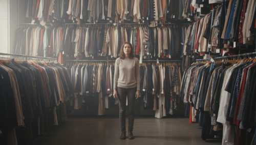 A person standing in front of a massive, overwhelming closet or store rack filled with hundreds of different clothes, looking visibly stressed and paralyzed by indecision. Soft, natural lighting highlights the sheer volume of options, realistic textures of the fabrics, conveying the psychological weight of the paradox of choice.