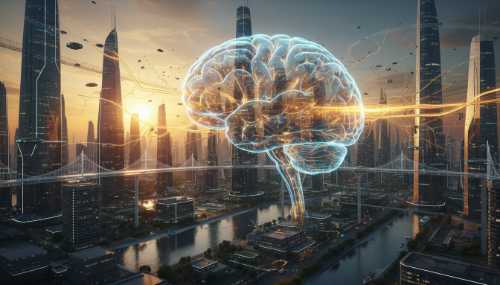 Espacio de trabajo minimalista con monitor, lámpara de diseño y planta decorativa en oficina luminosa.