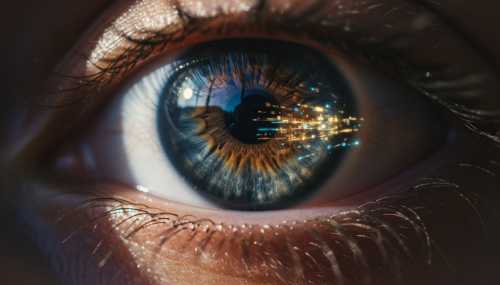 Fotografía macro de alta resolución de un ojo humano de cerca. En el reflejo detallado del iris se aprecian destellos de luz dorada y un sutil flujo de información visual siendo filtrado, representando la metáfora del Sistema de Activación Reticular, iluminación dramática y moderna.