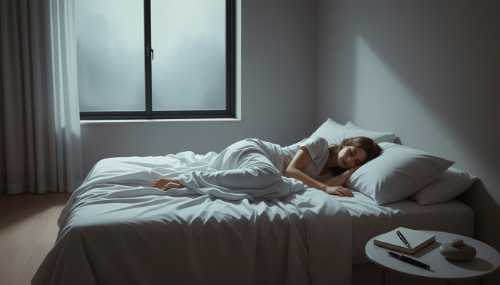 Fotografía fotorrealista de una mujer durmiendo plácidamente en una cama muy cómoda con sábanas de lino blanco en una habitación de diseño minimalista. Una luz de luna suave y tranquilizadora entra por el ventanal, transmitiendo la idea de estabilización emocional, pausa y descanso profundo antes de tomar una decisión importante. Cinematográfico, hiperdetallado.