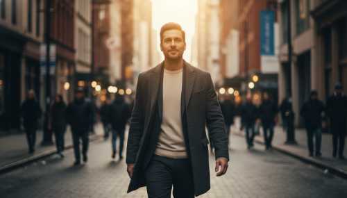 Imagen fotorrealista de una persona caminando con paso firme y expresión de profunda claridad mental por una calle concurrida donde la multitud aparece ligeramente desenfocada. Una cálida luz volumétrica ilumina su rostro, simbolizando la reducción de la fatiga de decisión y el uso de la heurística ética. Estilo cinematográfico, profundidad de campo superficial.