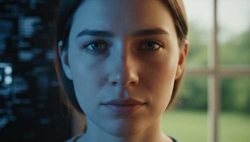 Retrato fotorrealista que muestra el contraste en un rostro: una mitad ligeramente tensa e iluminada por el frío resplandor azul de la pantalla de un móvil, y la otra mitad bañada por una luz natural clara, suave, reflejando alivio y paz profunda. Simboliza la carga metabólica de la manipulación frente a la eficiencia de la verdad. Alta calidad, detalles de textura de piel.