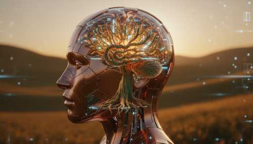 A visually striking, realistic rendering of a human head in profile with a subtle, luminous, growing tree or root system integrated into the brain area. Warm, earthy colors blending with sleek technological lighting, symbolizing neuroplasticity and the biological repair of realistic optimism.