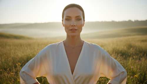 Photorealistic portrait of a confident, serene individual looking directly at the camera with clear, bright eyes and an open, relaxed posture, radiating magnetic energy. Natural, glowing skin, soft morning light hitting their face. High fashion photography style, natural environment, incredibly lifelike and inspiring.