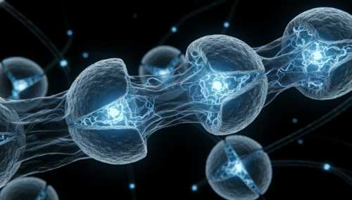 A highly detailed microscopic 3D render of cellular mechanoreceptors (Piezo channels) opening up as physical pressure is applied, glowing with a soft blue bioluminescence against a dark background, representing the translation of mechanical force into calming electrical signals in the nervous system. Scientific illustration style, photorealistic.