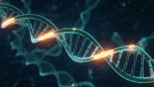 A striking macro photography of glowing DNA strands with brightly illuminated, radiant golden ends representing healthy telomeres. Dark, cinematic background, highly detailed scientific visualization, vibrant colors conveying cellular youth and biological energy.