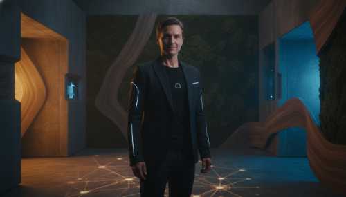 Photorealistic portrait of a modern, confident individual standing in a minimalist, dimly lit room that blends high-tech aesthetic with organic textures. Subtle, warm holographic neural network patterns subtly reflect in their environment. Sharp focus on the serene, powerful expression of the person. Cinematic lighting, architectural biohacking mood, 8k.