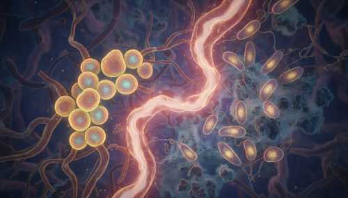 A photorealistic macro visualization of an internal biological process showing healthy, vibrant glowing cells on one side and fading, stressed cells on the other, divided by a subtle, glowing chemical flow representing cortisol. Scientific, highly detailed, dramatic lighting representing the internal physiological toll of chronic stress.