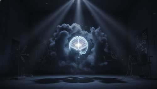 A highly detailed, photorealistic conceptual image of a glowing human brain surrounded by a subtle, heavy dark mist, representing gaslighting and psychological manipulation. Cinematic lighting, deep shadows, capturing a sense of scientific mystery and psychological tension.