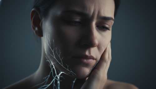 Retrato artístico y fotorrealista de una persona tocándose la mandíbula y el cuello con expresión de tensión somática. Líneas anatómicas sutiles y brillantes iluminan la zona del nervio vago y la mandíbula, simbolizando cómo el trauma y las emociones reprimidas se anclan físicamente en el cuerpo. Iluminación de estudio oscura y de humor sombrío.