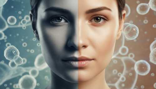 High-end editorial photorealistic portrait of a woman's face, divided by subtle lighting. One side shows subtle signs of tension in the jaw and under-eye shadows, while the other side is relaxed, glowing, and defined. Minimalist background, evoking a biological and dermatological theme. Cinematic lighting, 8k resolution.