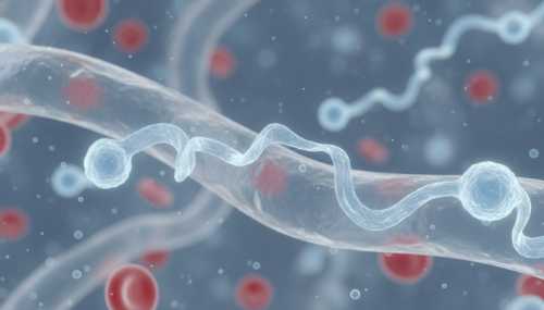 A stylized, microscopic-level 3D render of glowing blue natural killer (NK) cells and T-lymphocytes smoothly gliding through a clear, healthy bloodstream. The environment looks calm, cool, and anti-inflammatory, with soft bioluminescent lighting. Highly detailed, scientific photorealism, macro lens, vivid colors.