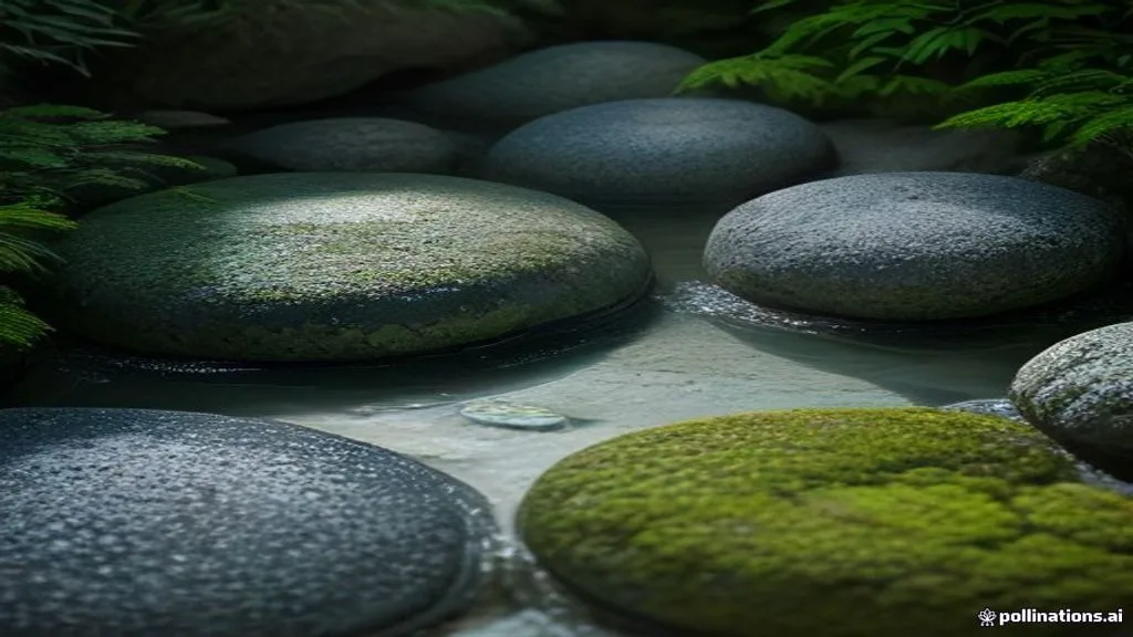 A close-up, high-detail shot of a Japanese rock garden (karesansui). Perfectly combed white sand with precise circular ripples surrounding a single weathered, dark basalt stone adorned with a patch of vivid green moss. Soft, directional morning sunlight casts delicate, long shadows. Minimalist, peaceful, crisp textures of the sand grains and moss, photorealistic.