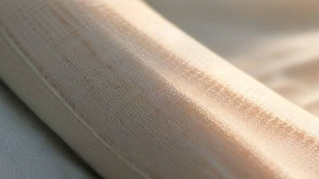 Extreme macro close-up of a human finger gently touching the texture of a textured, natural linen surface with soft, diffused morning sunlight filtering through, highlighting the subtle imperfections of the fabric and the skin's texture. Minimalist, tactile, serene focus on groundedness.